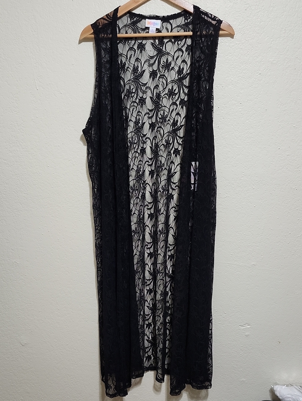 LuLaRoe Black Joy Longline Lace Vest Cardigan NWT Size L Whimsygoth Layering